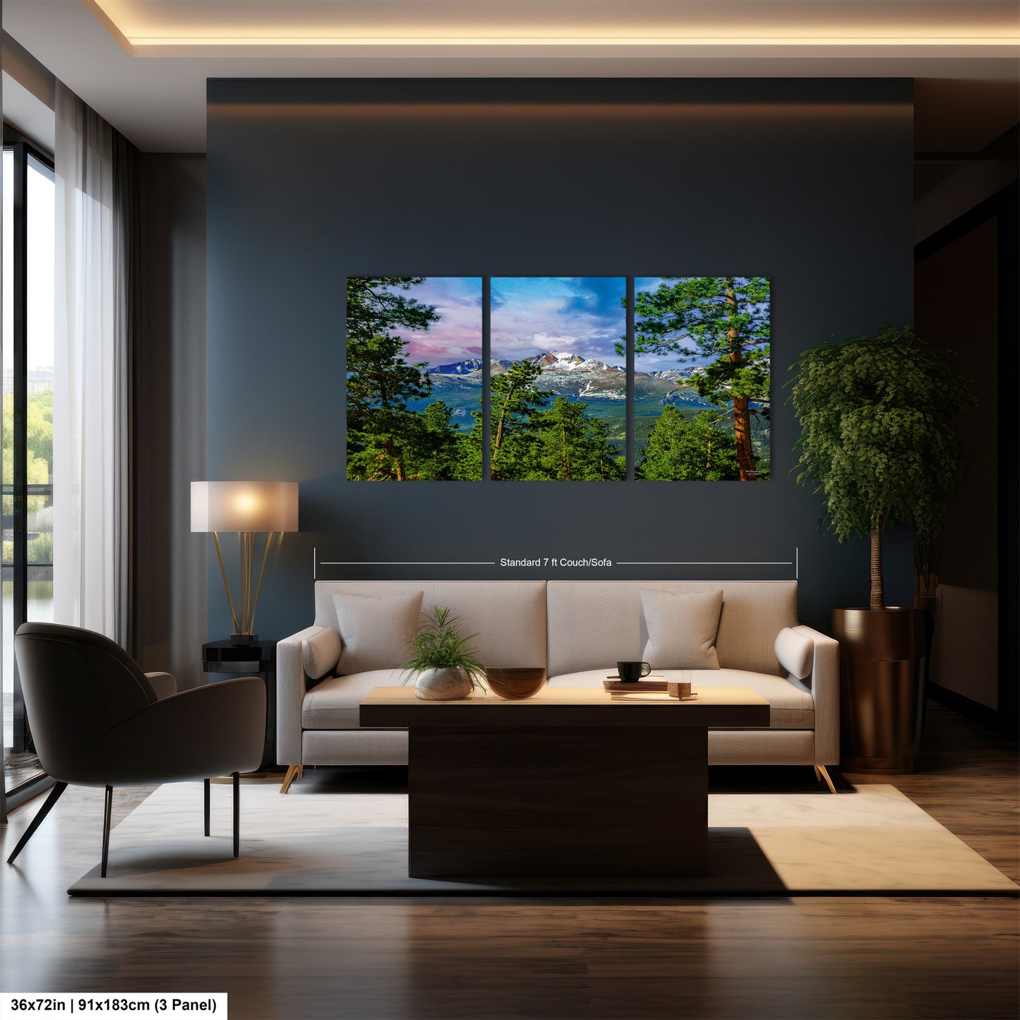 a living room filled with furniture and a painting on the wall