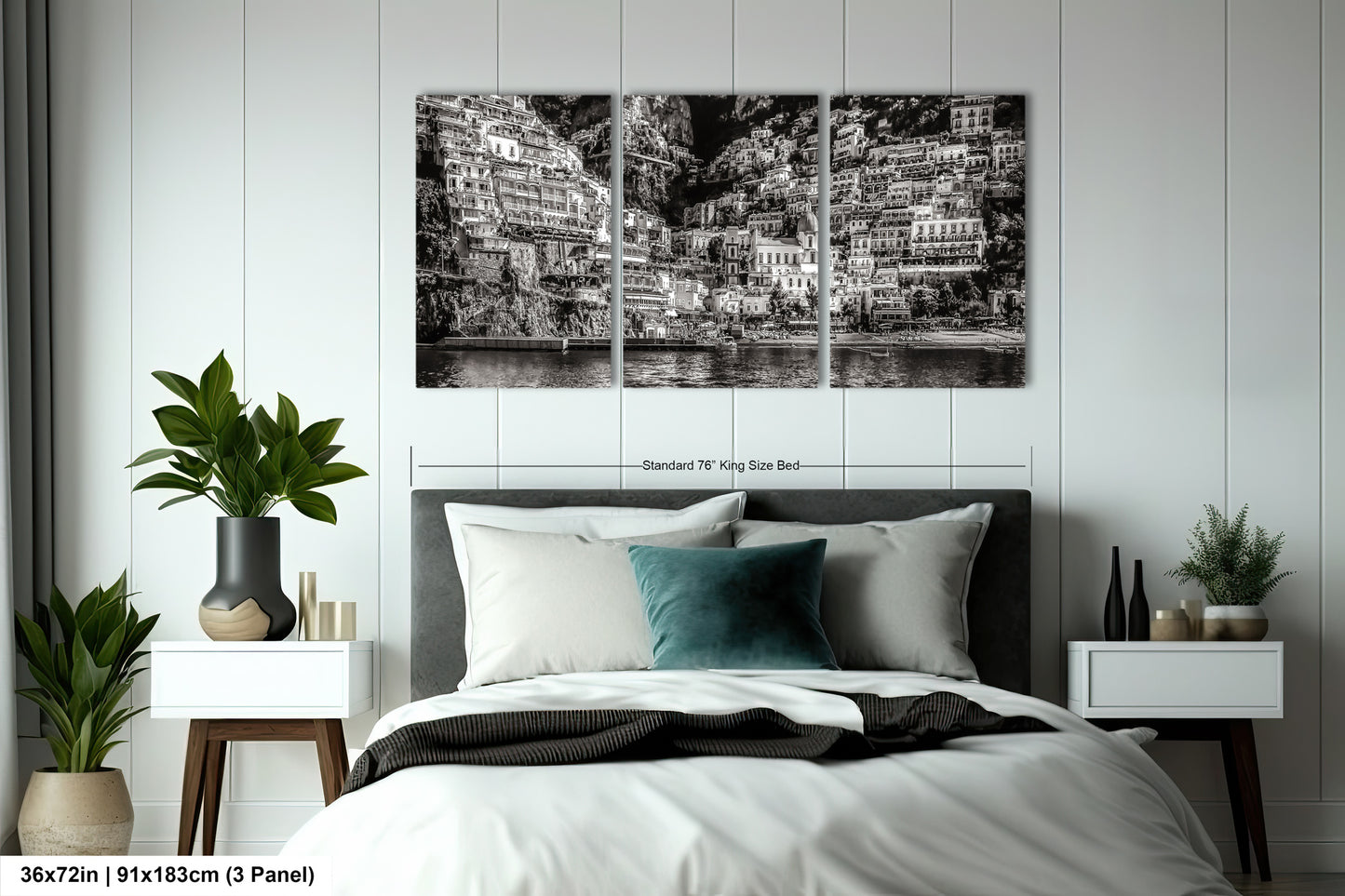 a black and white photo of a bed in a bedroom