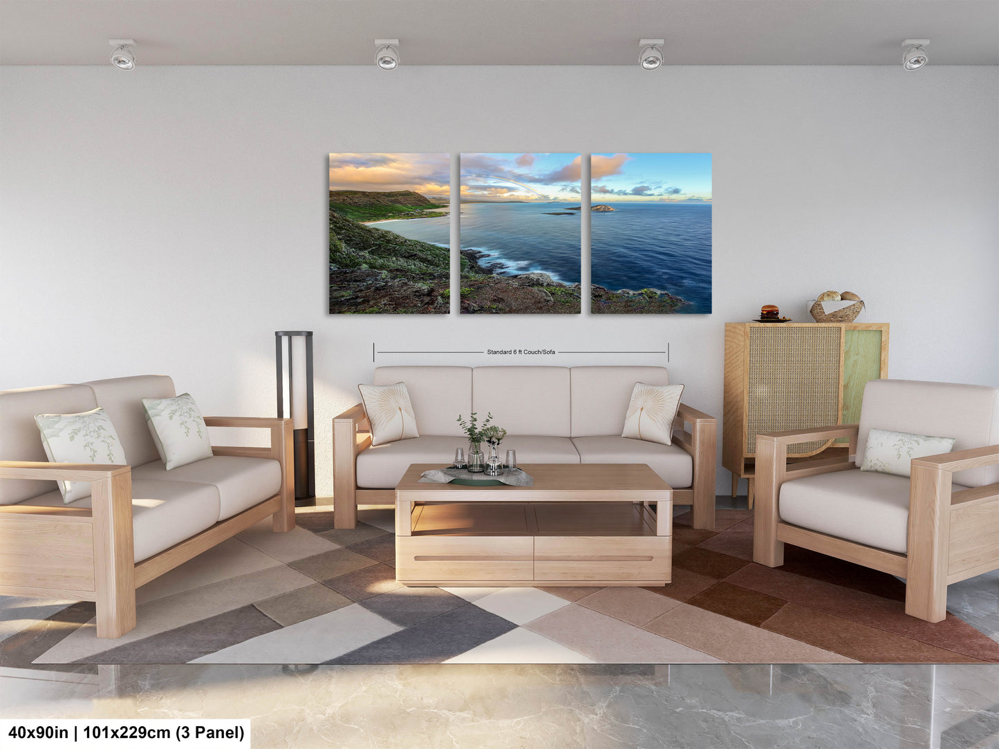 a living room filled with furniture and a painting on the wall