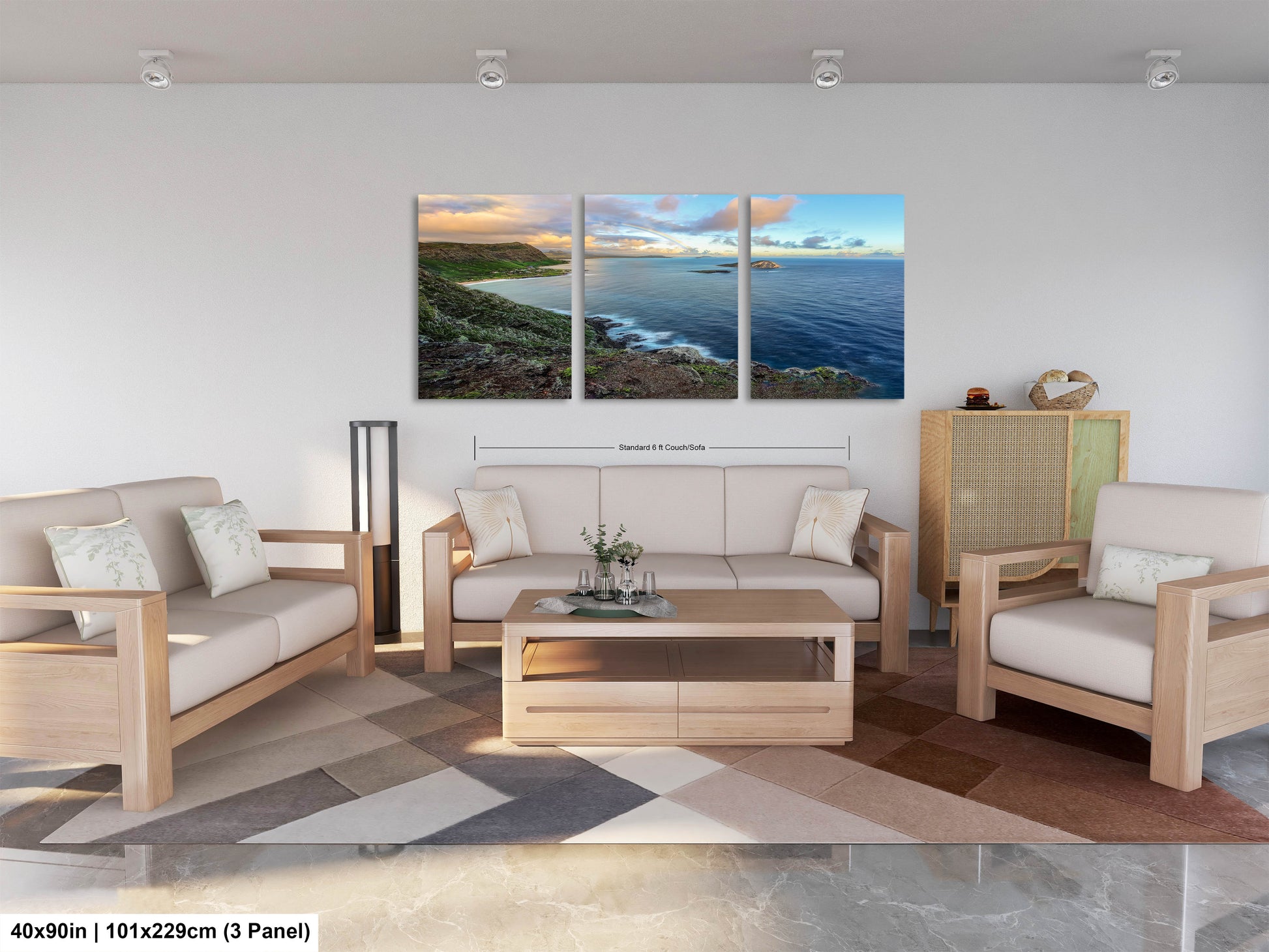 a living room filled with furniture and a painting on the wall