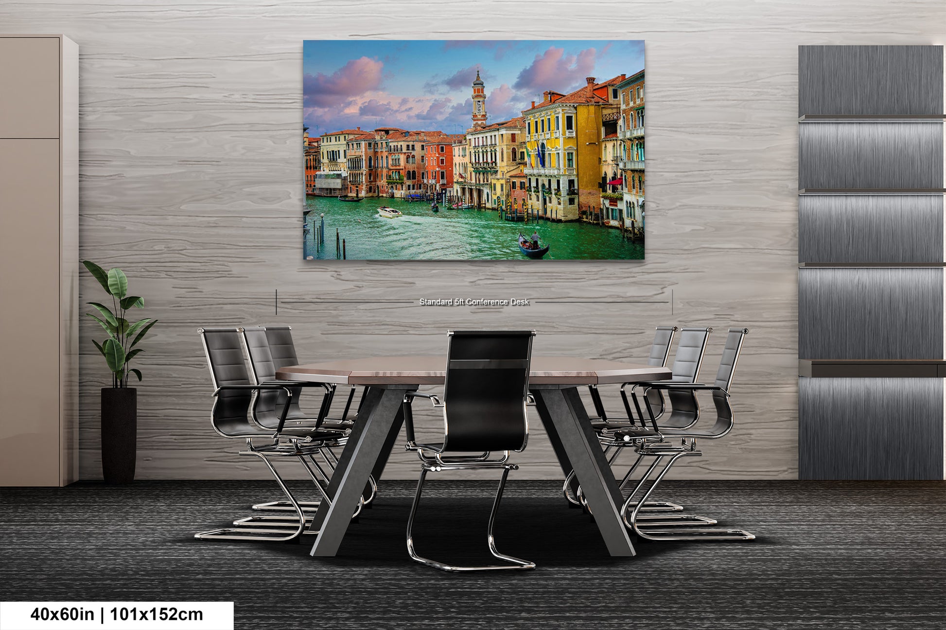a painting of a cityscape with a boat in the water