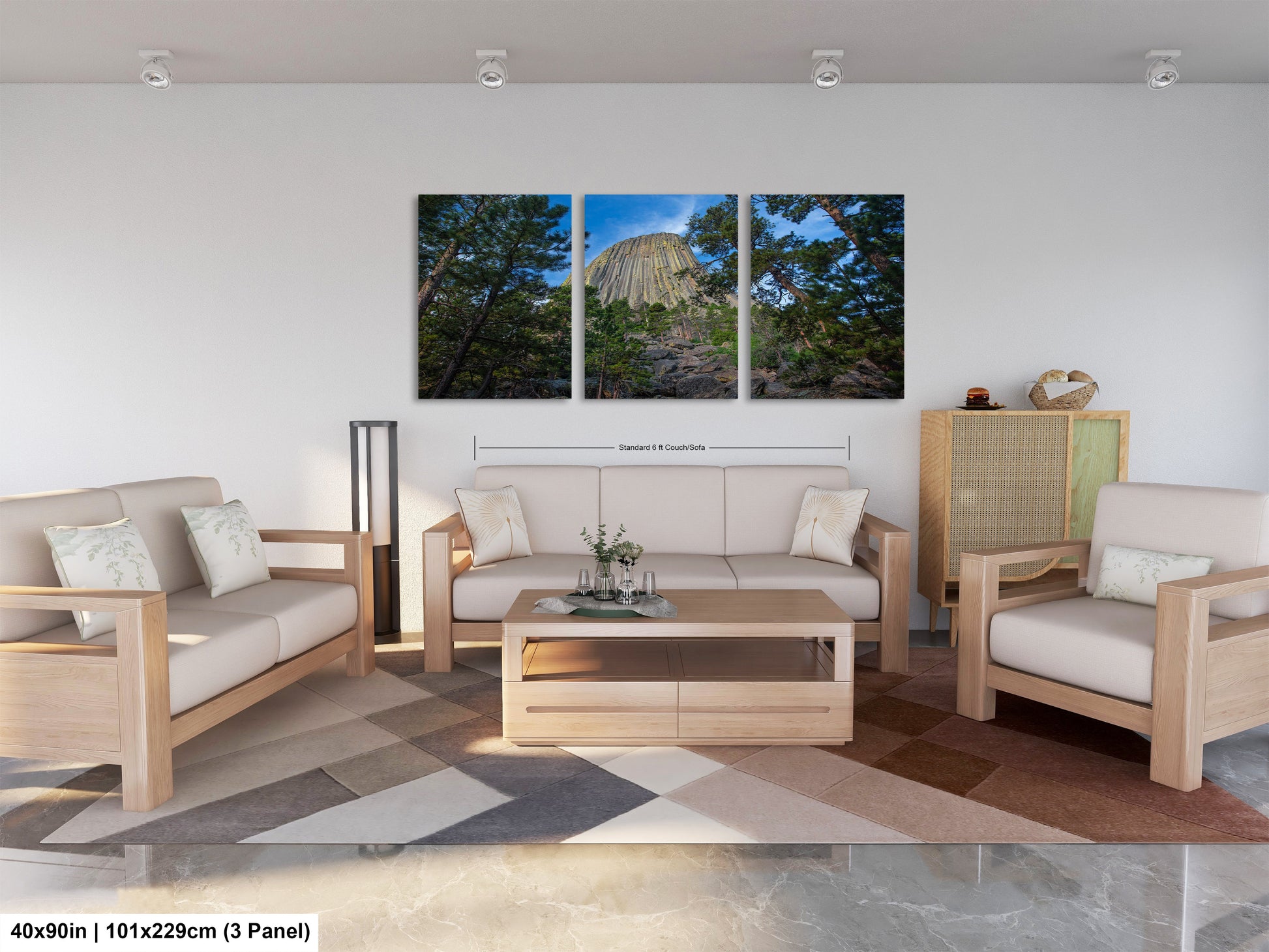 a living room filled with furniture and a painting on the wall