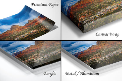 a series of four images of a mountain range
