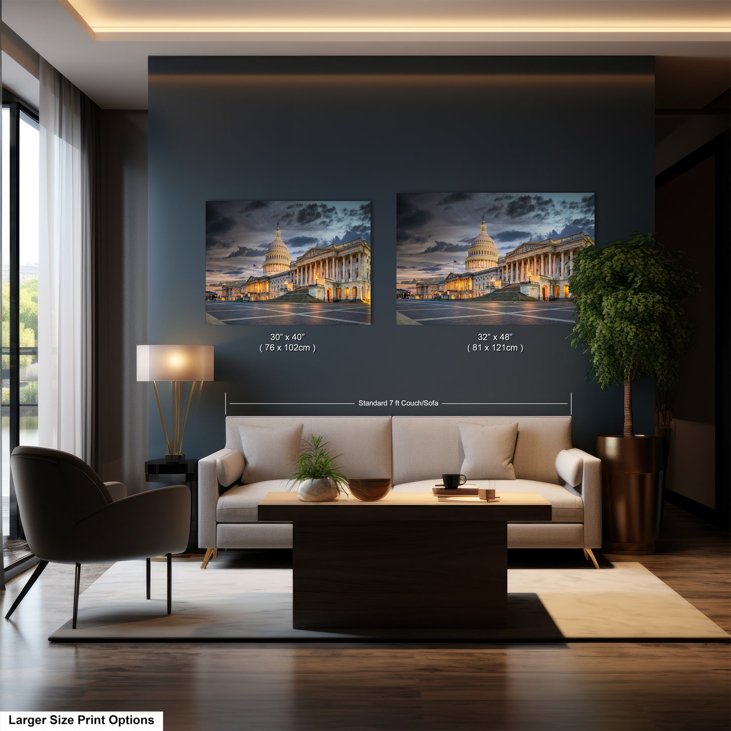 a living room filled with furniture and a painting on the wall