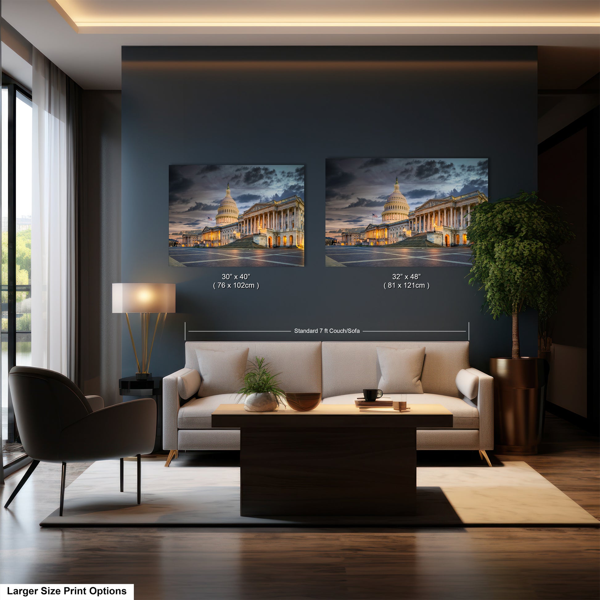 a living room filled with furniture and a painting on the wall