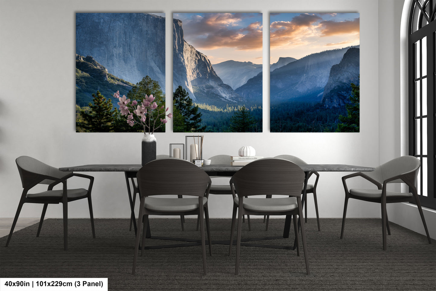 a dining room with a table and chairs