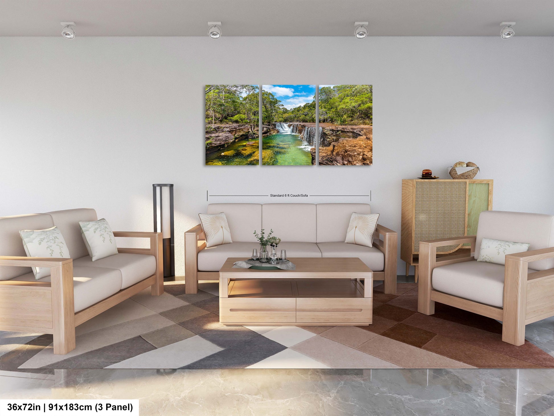 a living room filled with furniture and a painting on the wall