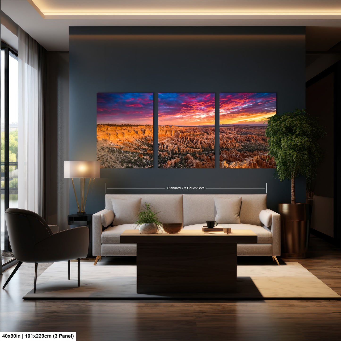 a living room filled with furniture and a painting on the wall