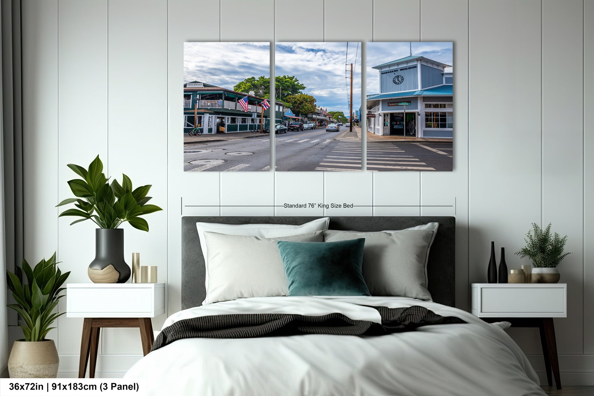 a bedroom scene with focus on the bed