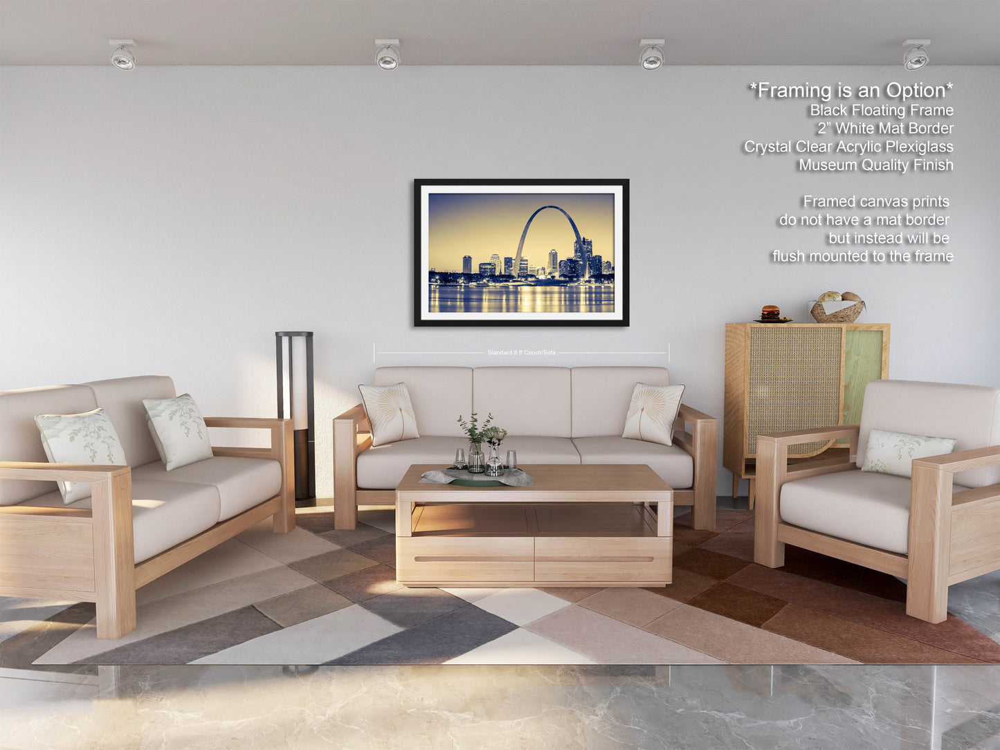 a living room filled with furniture and a painting on the wall