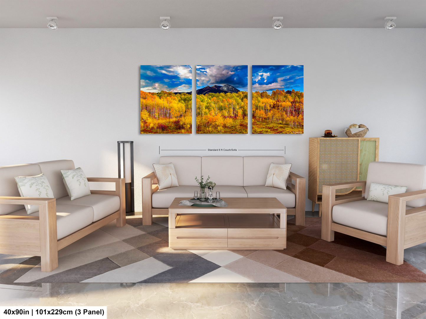a living room filled with furniture and a painting on the wall