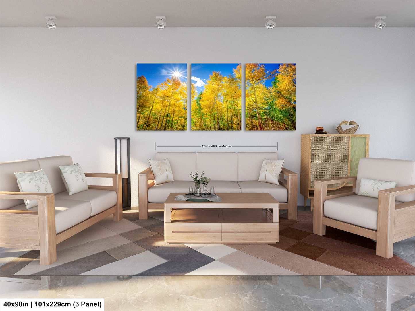 a living room filled with furniture and a painting on the wall
