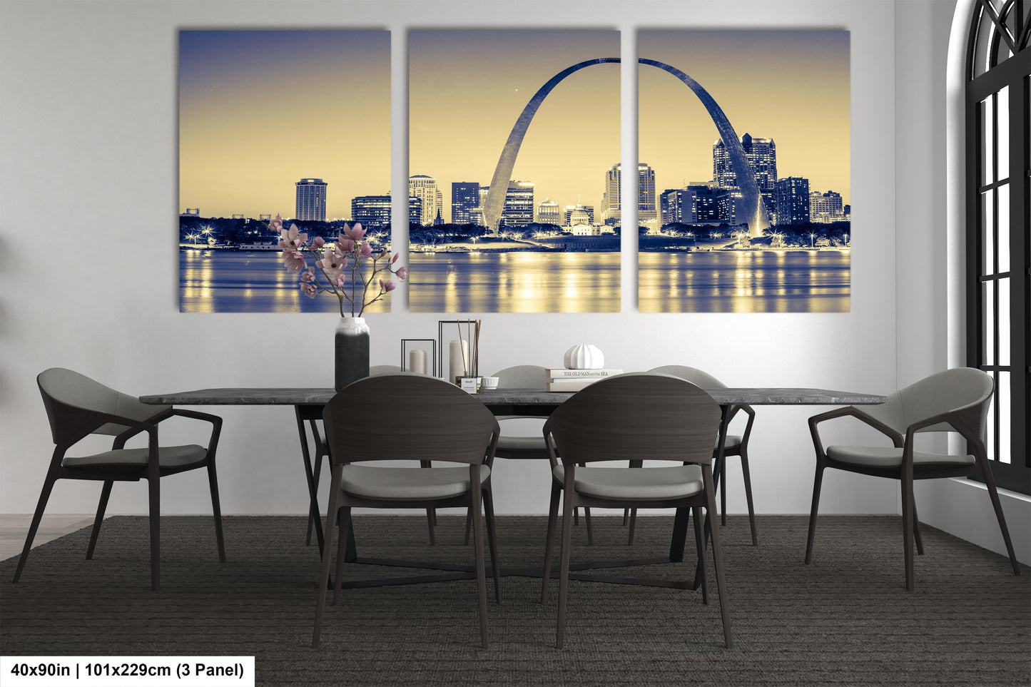 a dining room with a table and chairs