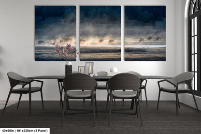 a dining room with a table and four chairs
