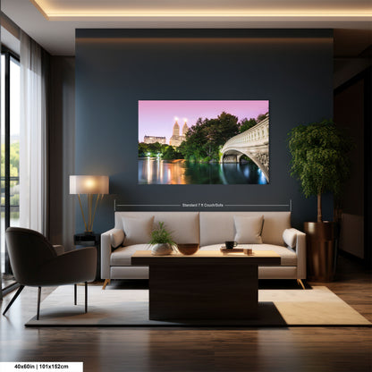 a living room with a large painting on the wall