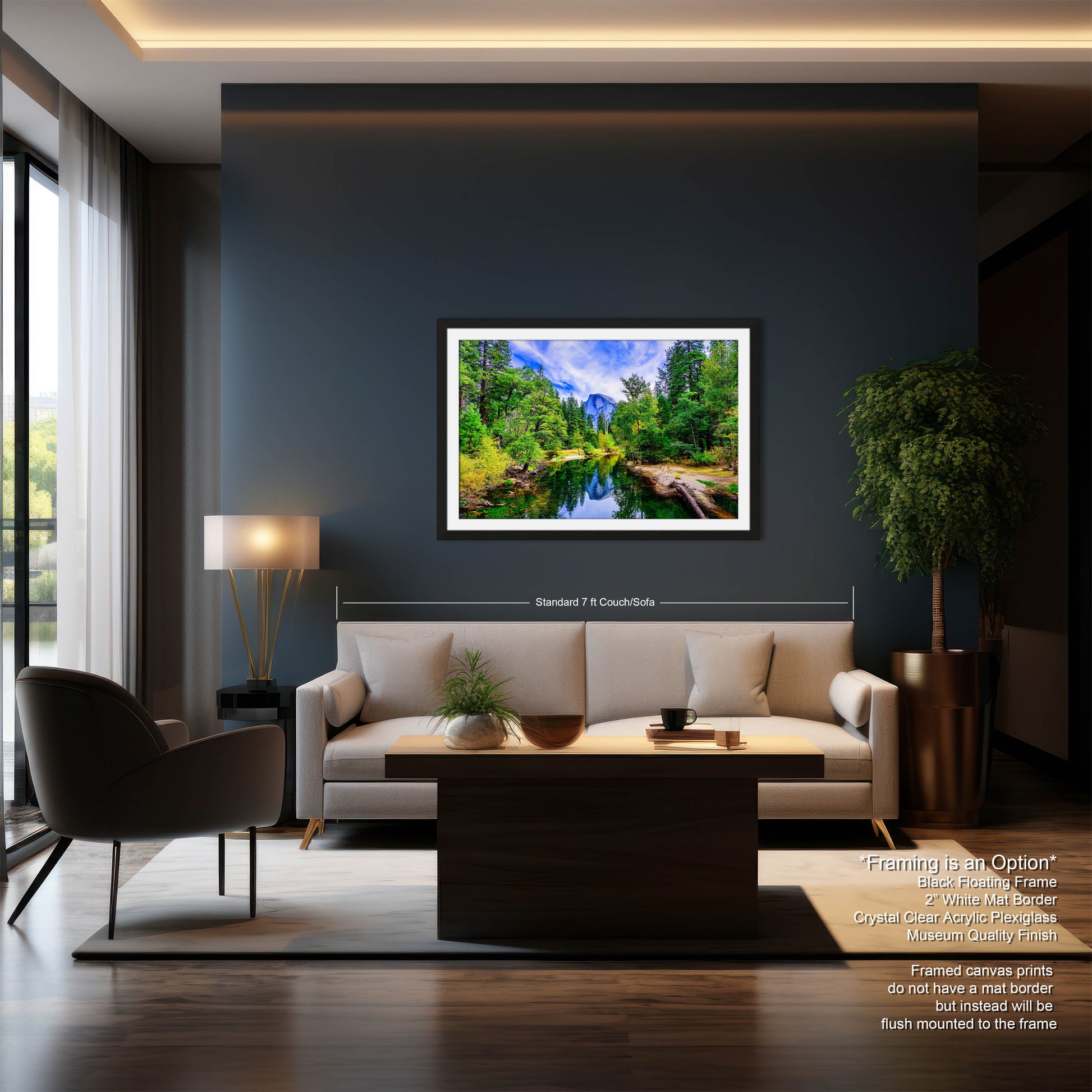 a living room with a couch and a painting on the wall