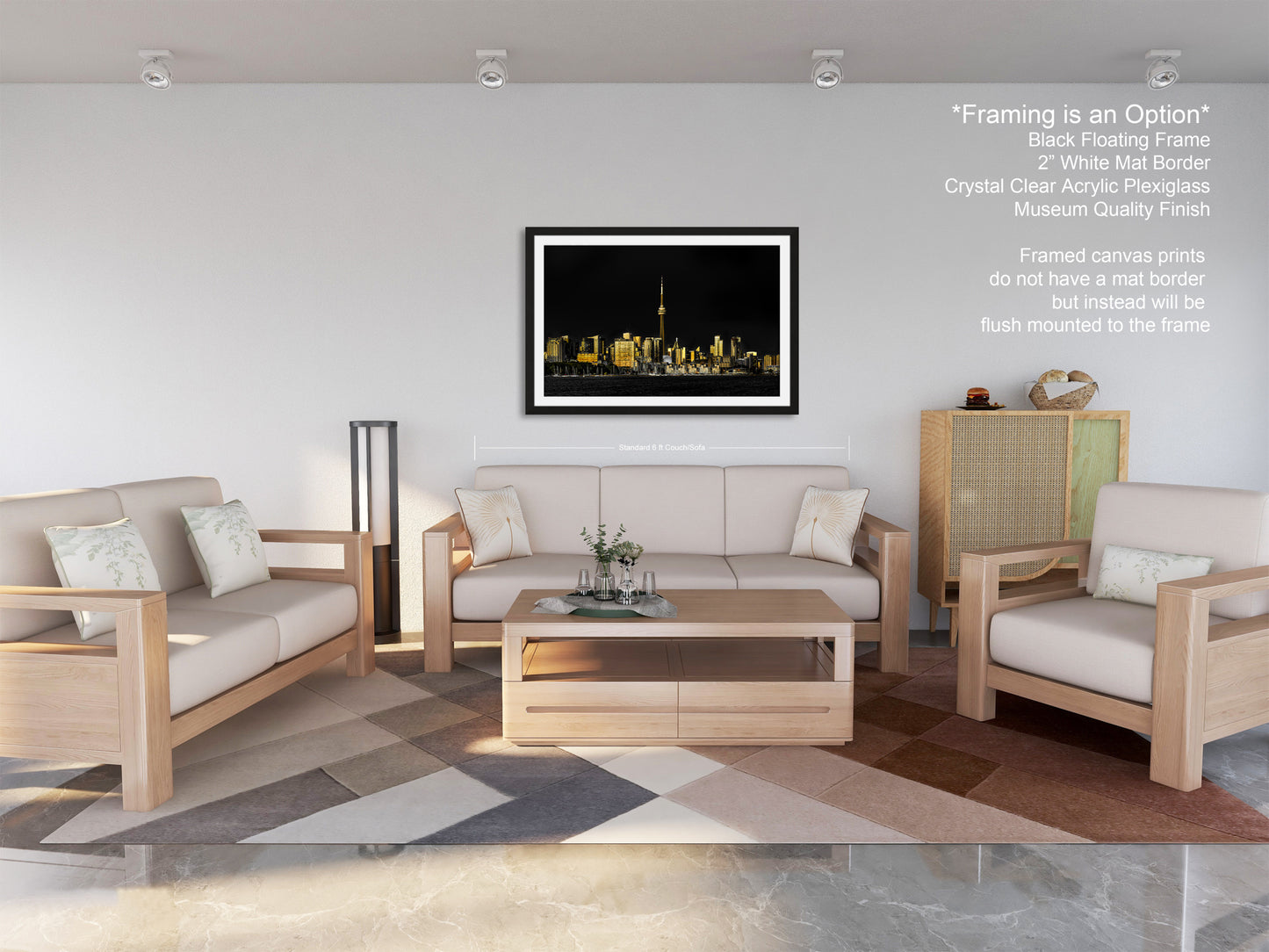 a living room filled with furniture and a painting on the wall