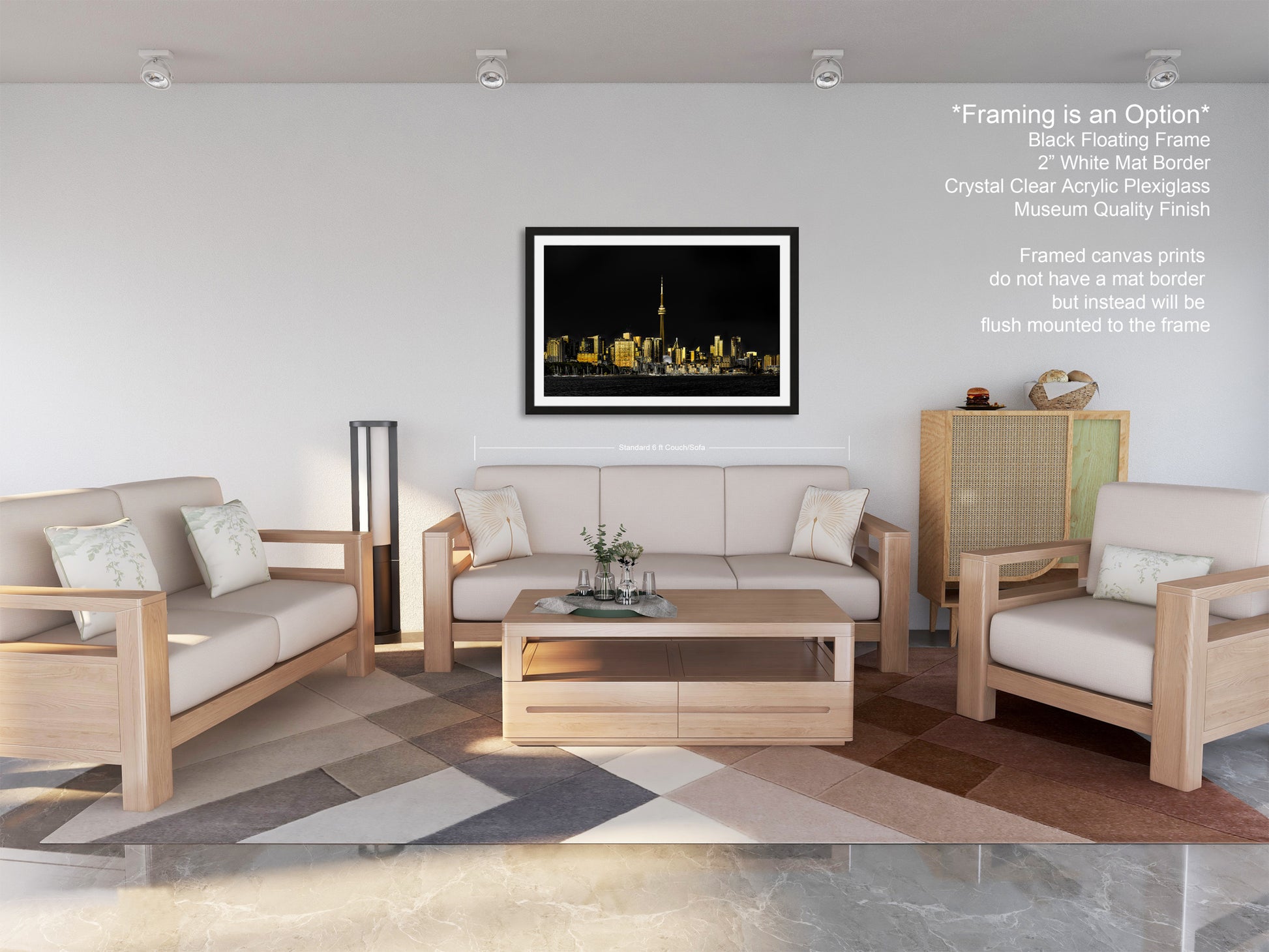 a living room filled with furniture and a painting on the wall