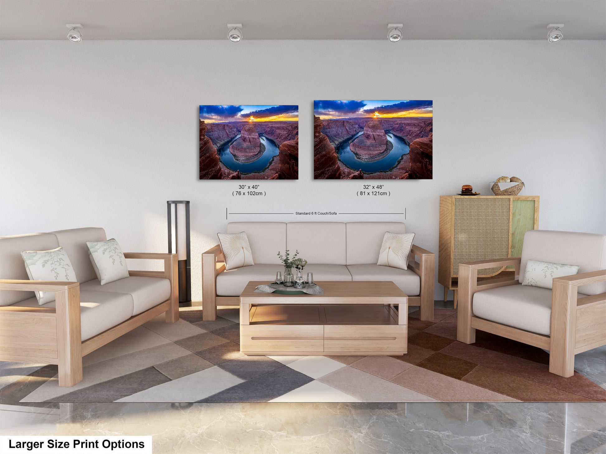 a living room filled with furniture and a painting on the wall