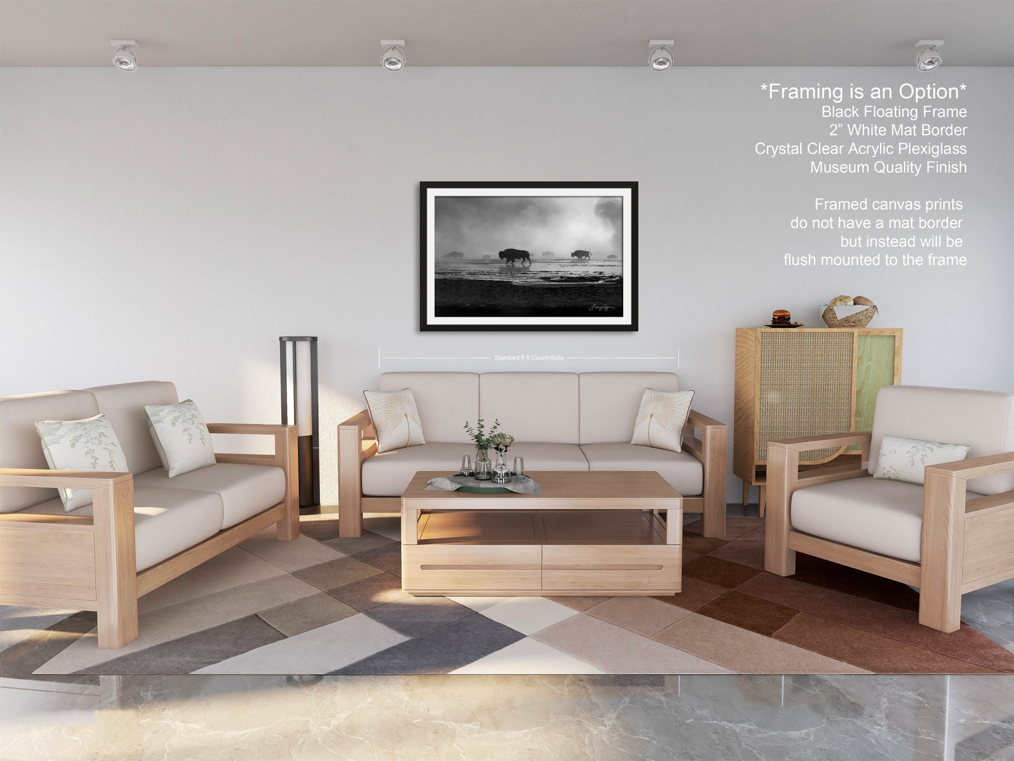 a living room filled with furniture and a painting on the wall