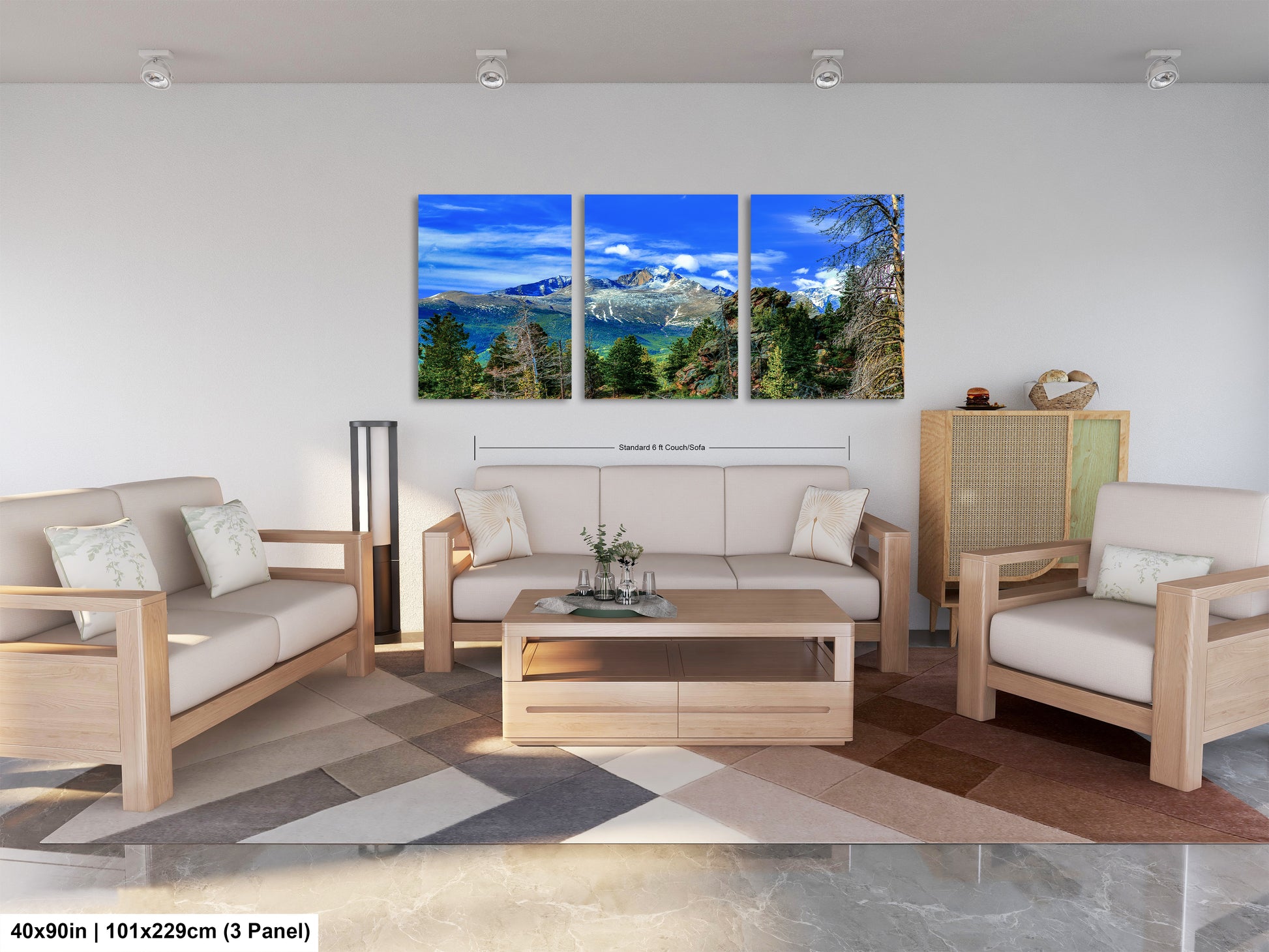 a living room filled with furniture and a painting on the wall