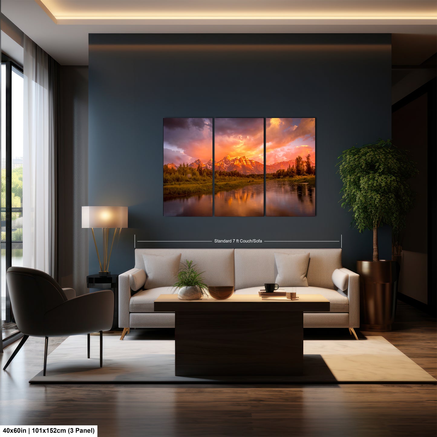 a living room filled with furniture and a painting on the wall