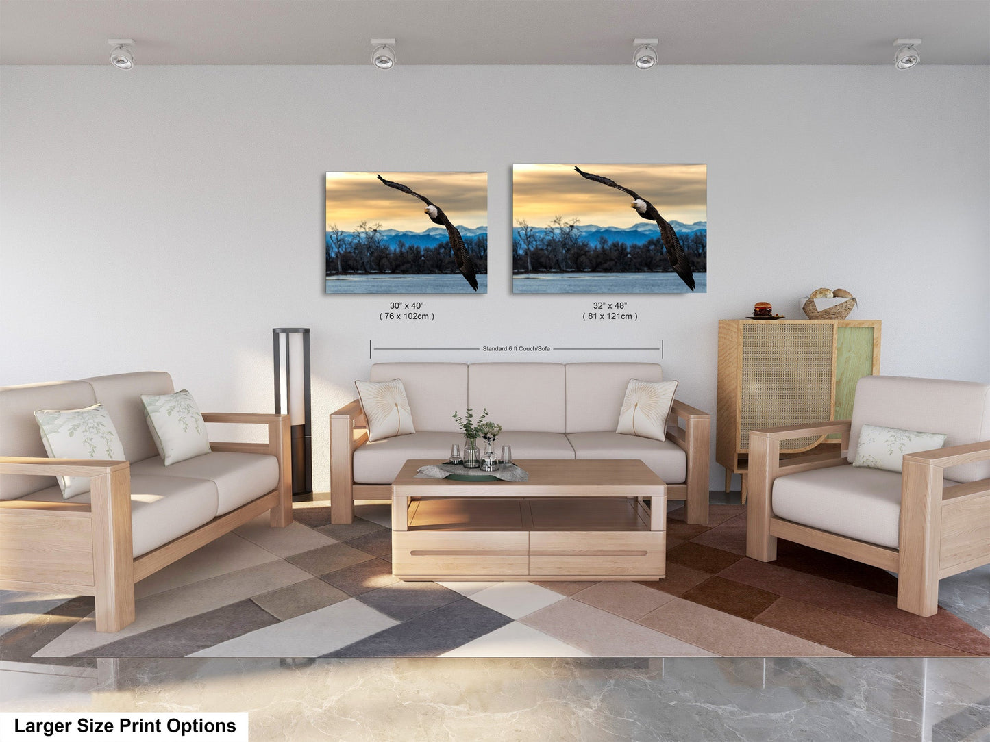 a living room filled with furniture and a painting on the wall