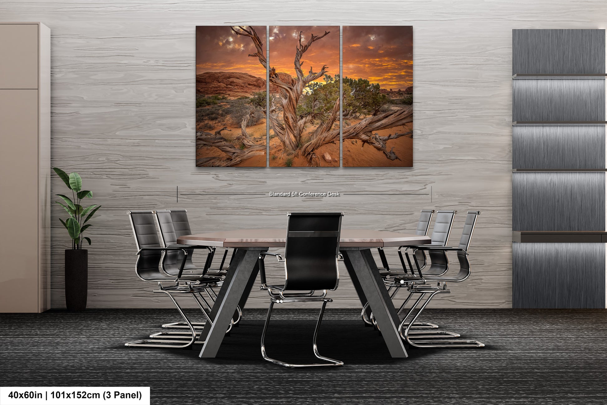 a dining room table with chairs and a painting on the wall