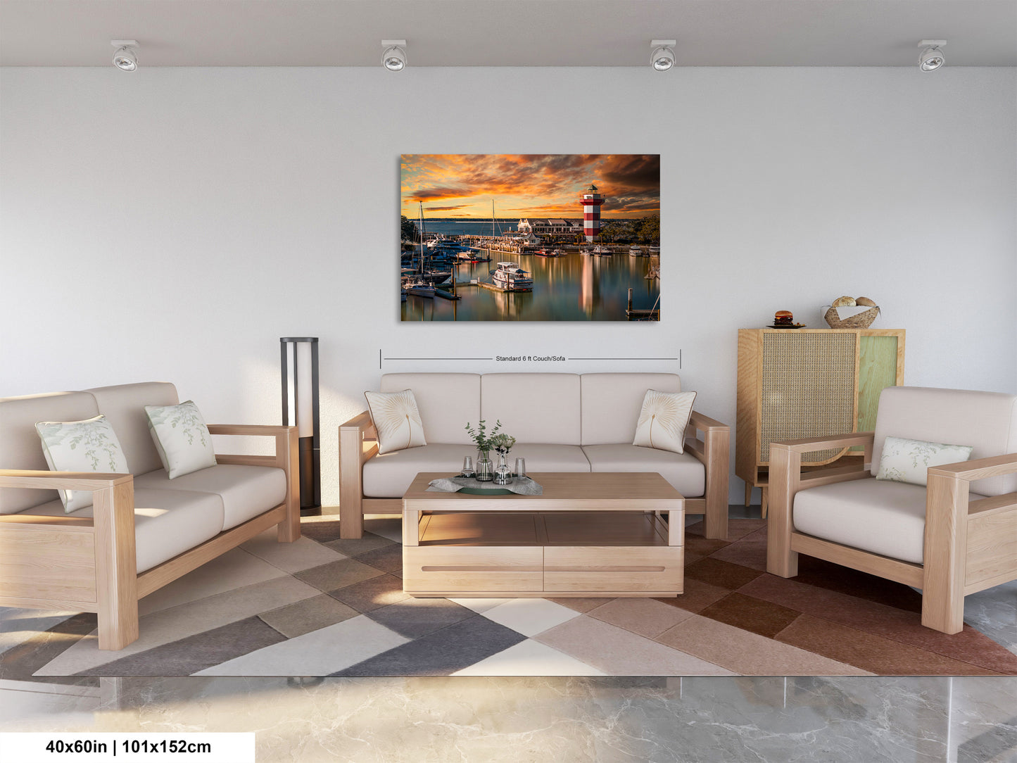a living room filled with furniture and a painting on the wall