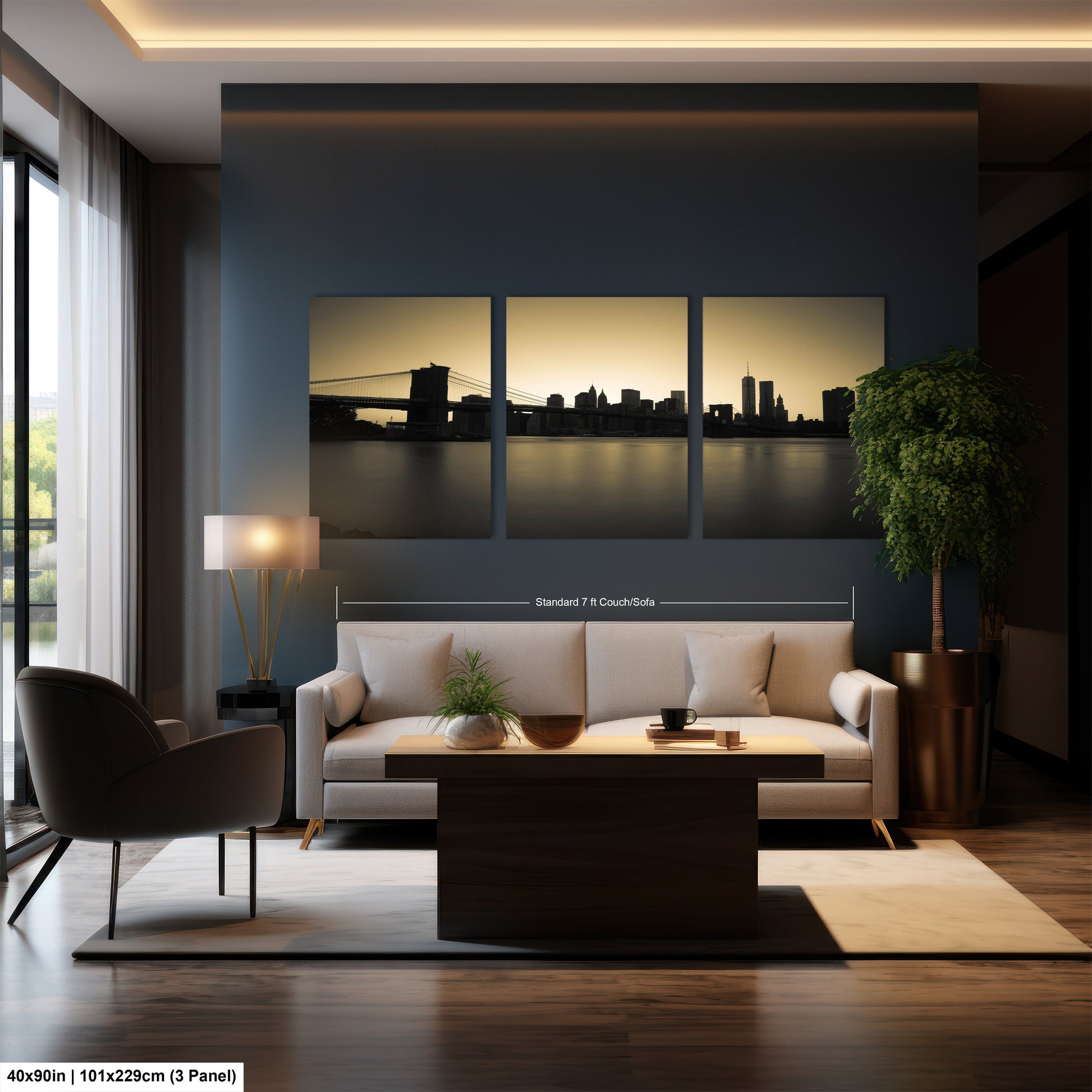 a living room filled with furniture and a painting on the wall