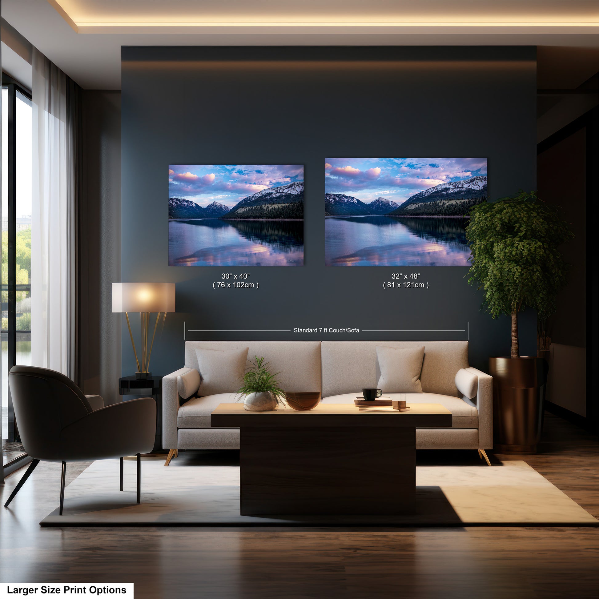 a living room filled with furniture and a painting on the wall