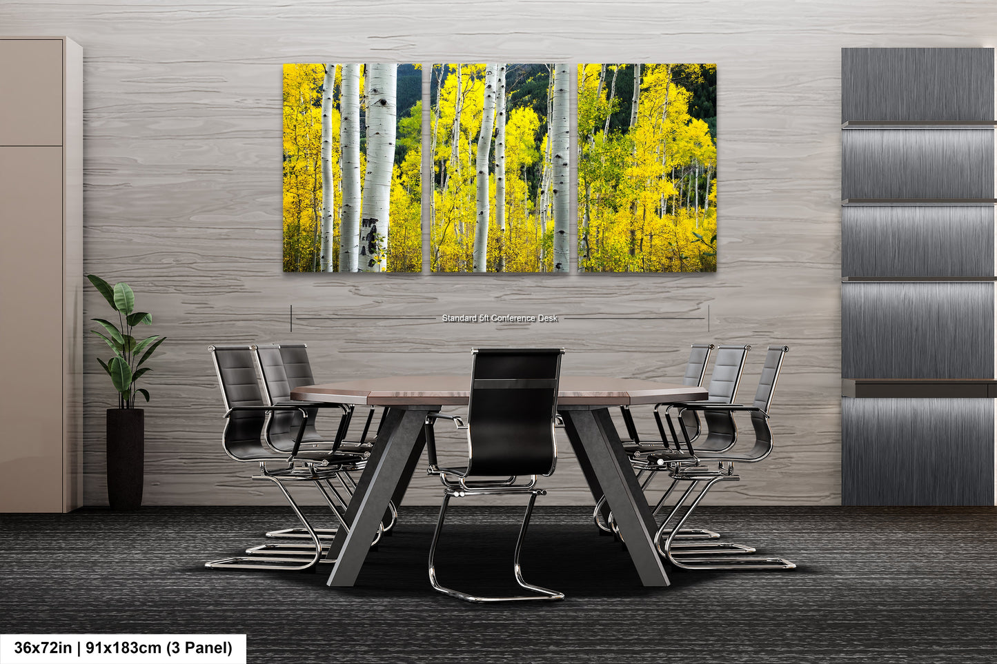 a dining room table with chairs and a painting on the wall