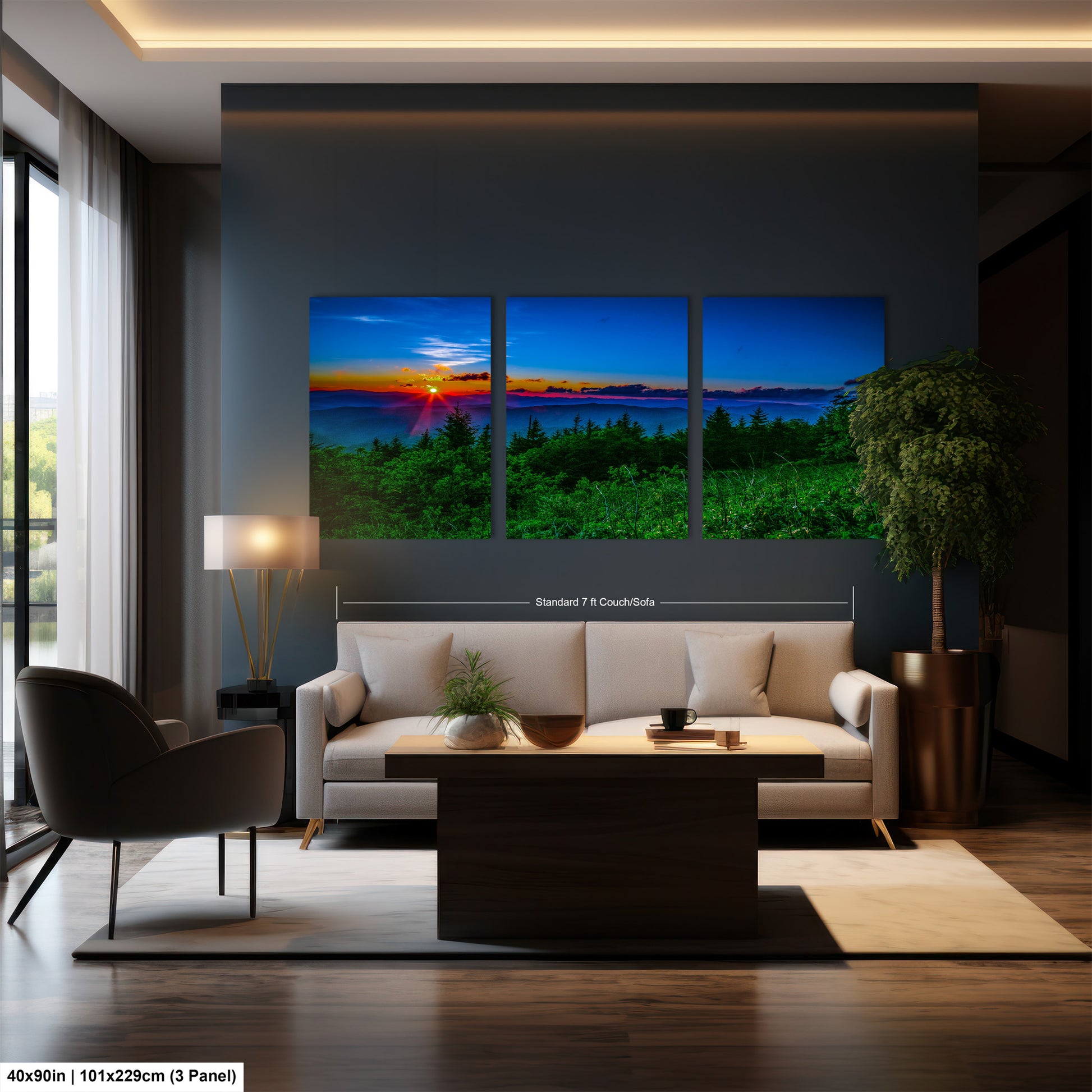 a living room filled with furniture and a painting on the wall