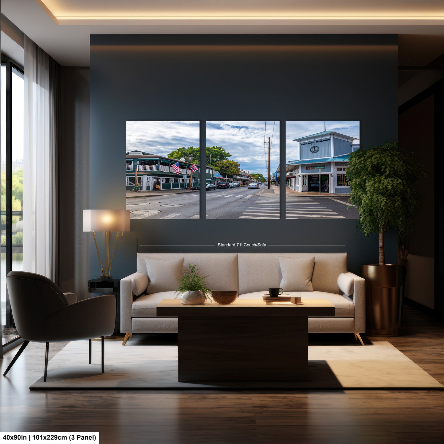 a living room filled with furniture and a large window