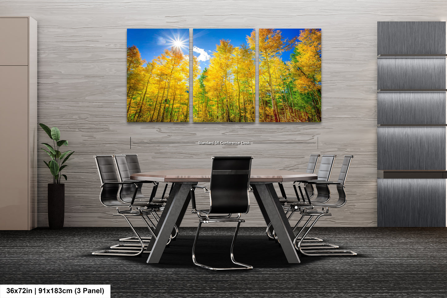 a dining room table with chairs and a painting on the wall