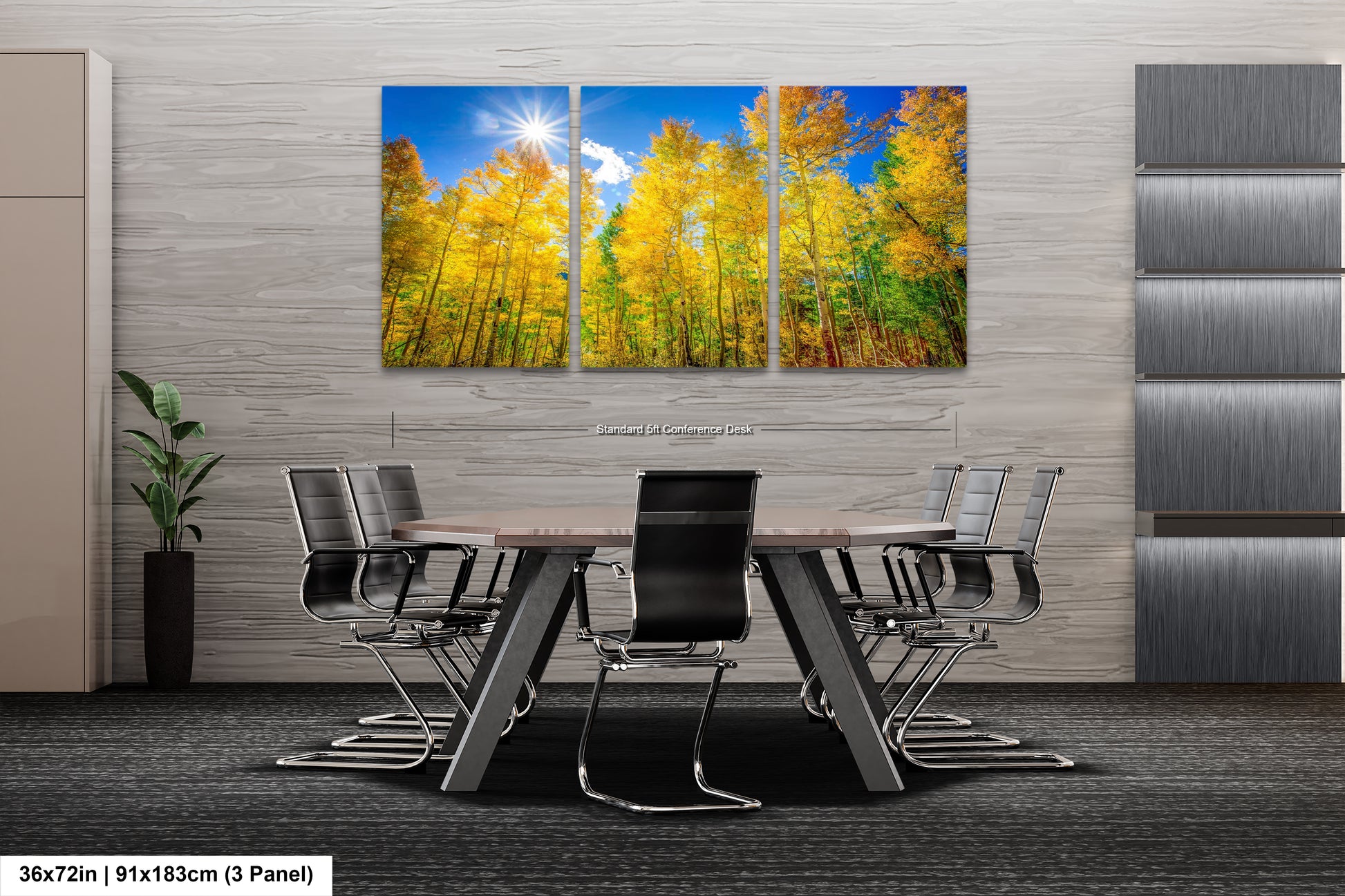 a dining room table with chairs and a painting on the wall