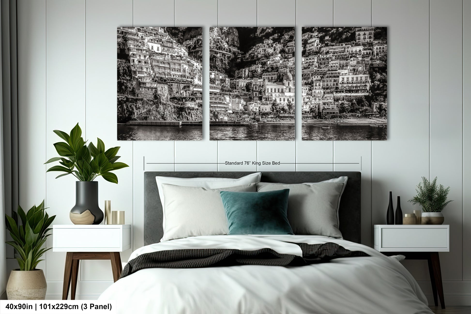 a black and white photo of a bed in a bedroom