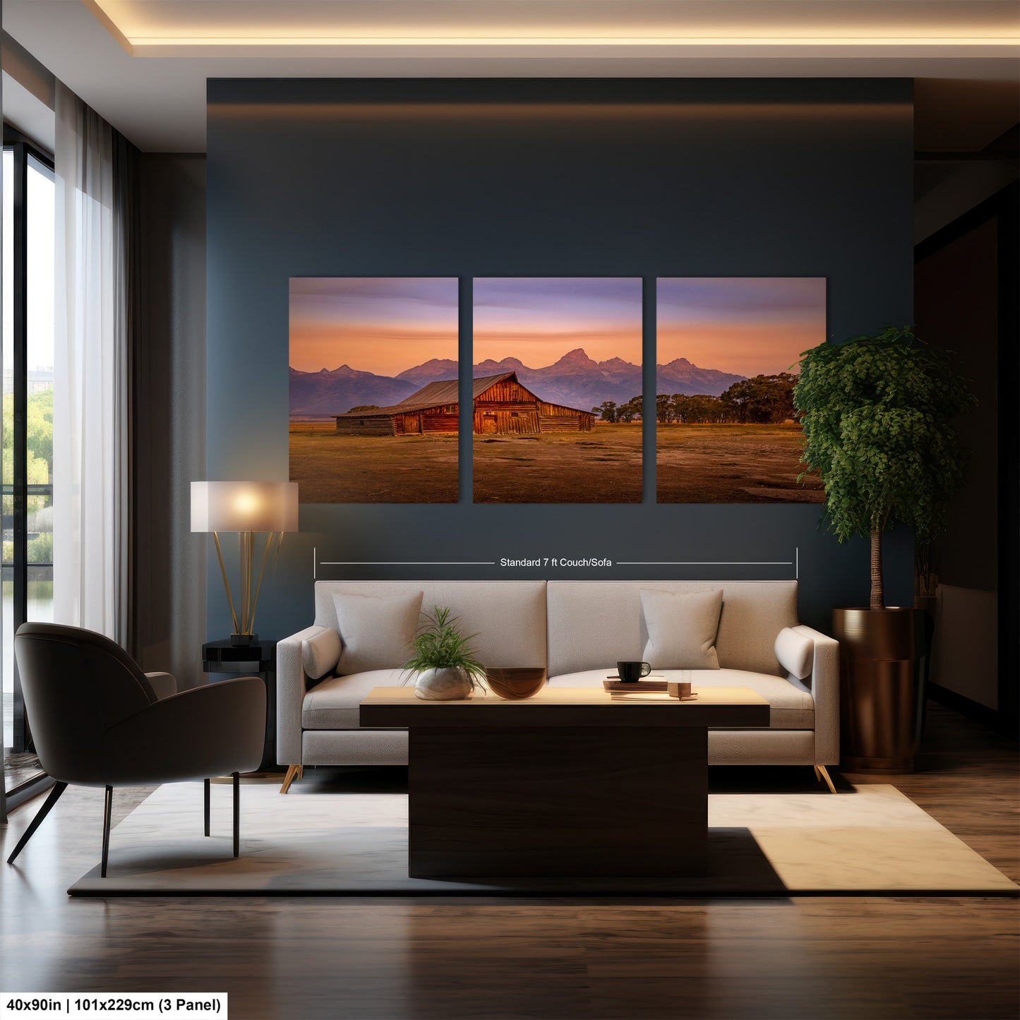a living room filled with furniture and a painting on the wall