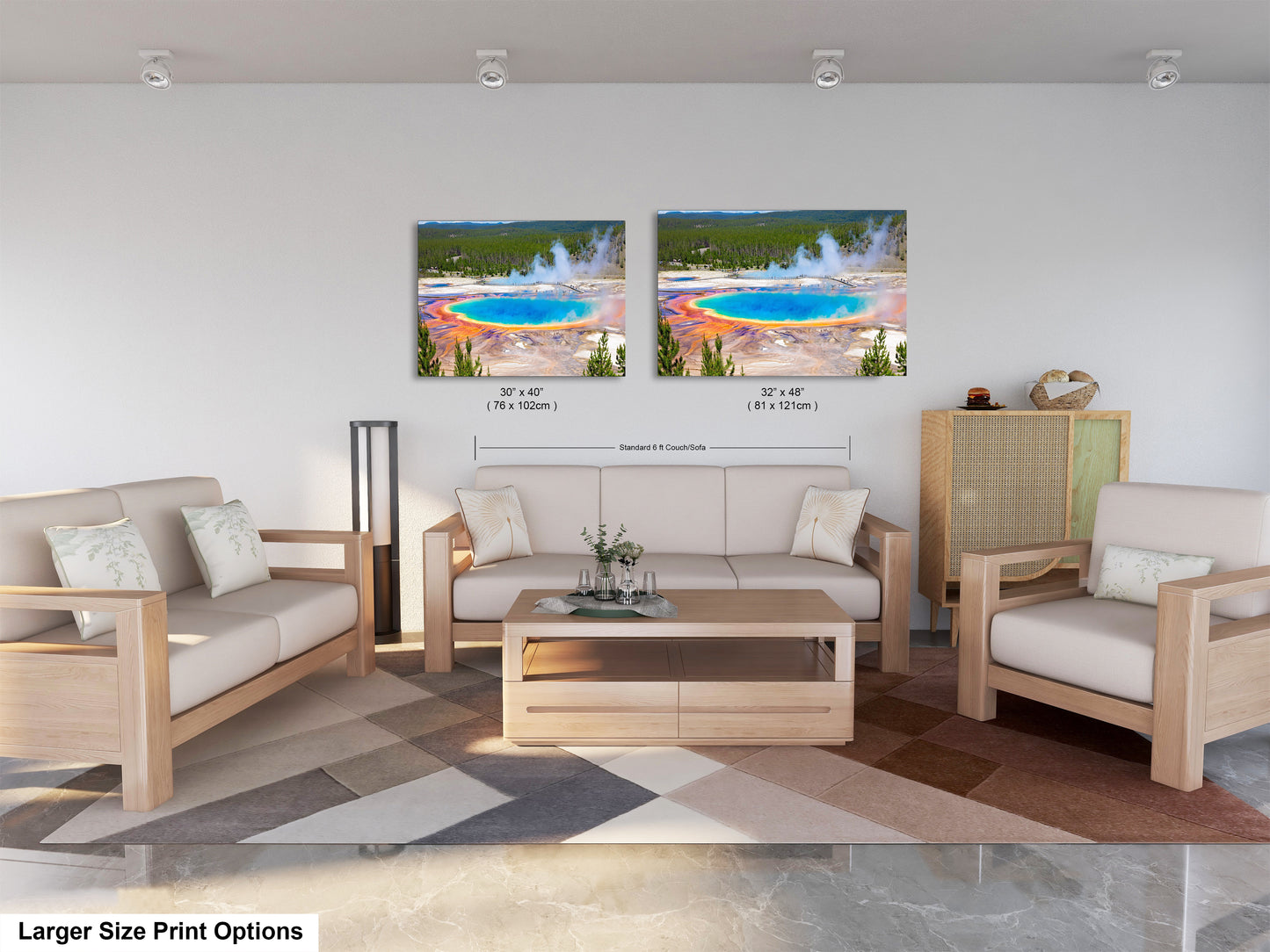 a living room filled with furniture and a painting on the wall