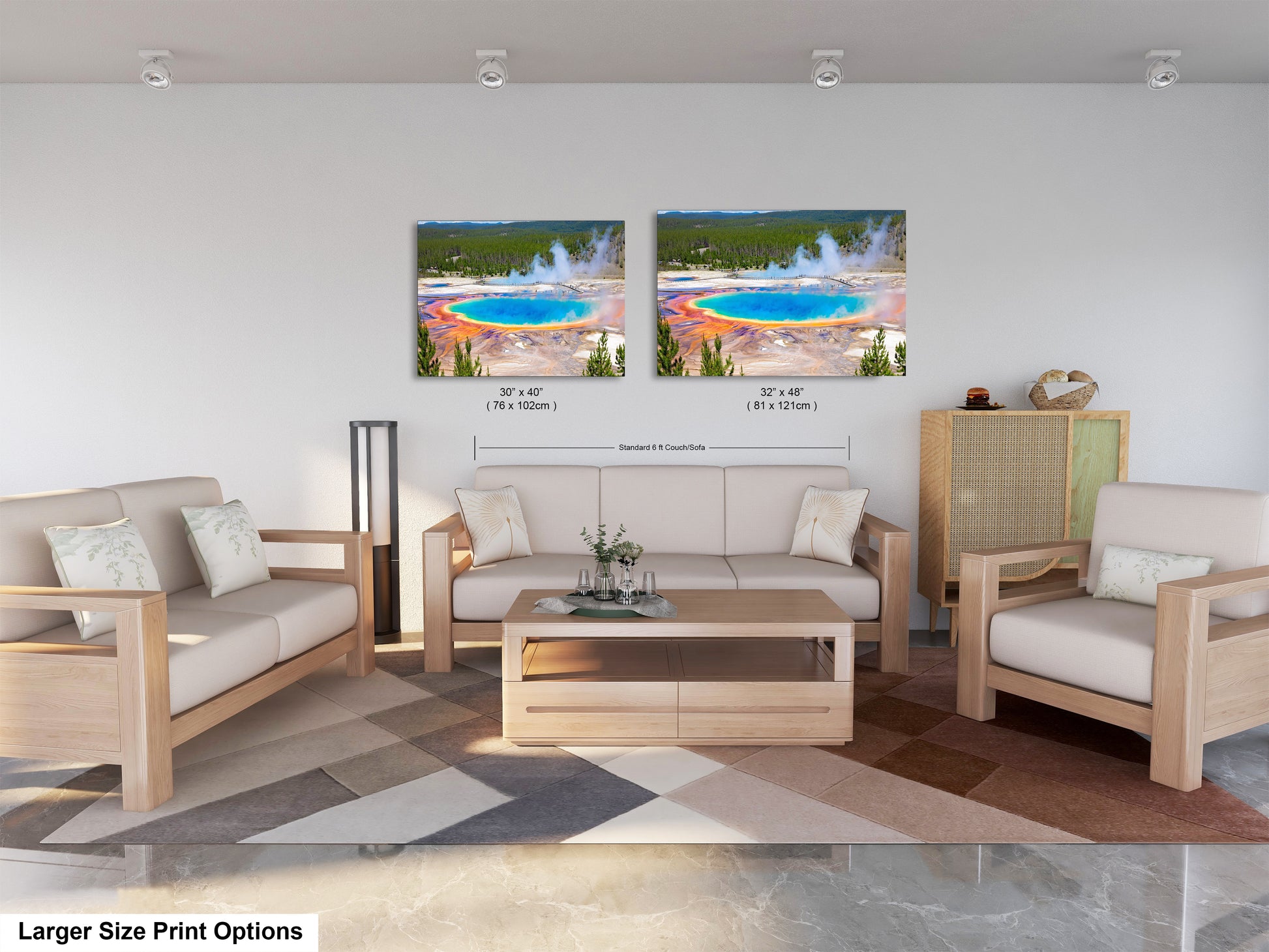 a living room filled with furniture and a painting on the wall