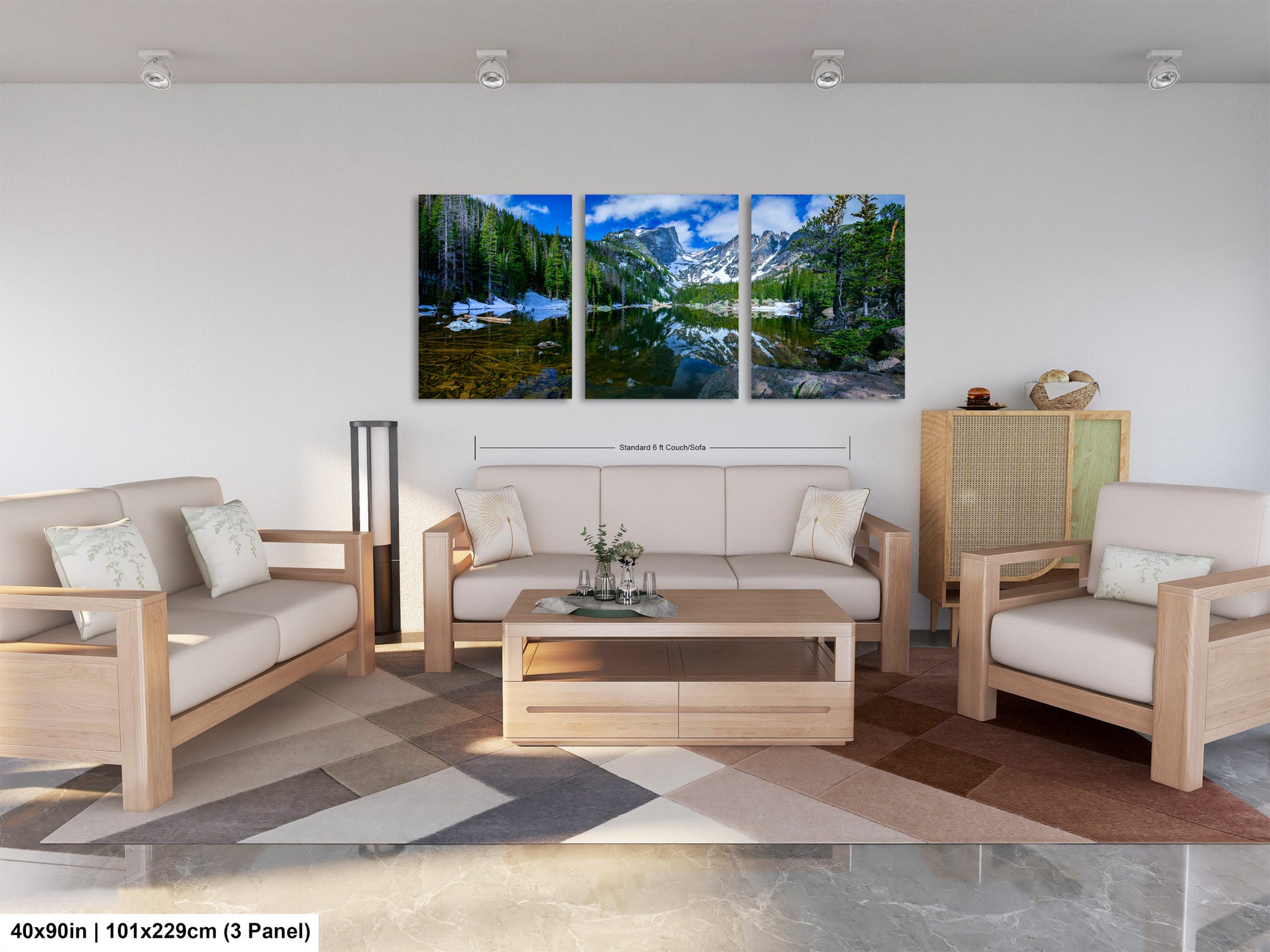 a living room filled with furniture and a painting on the wall