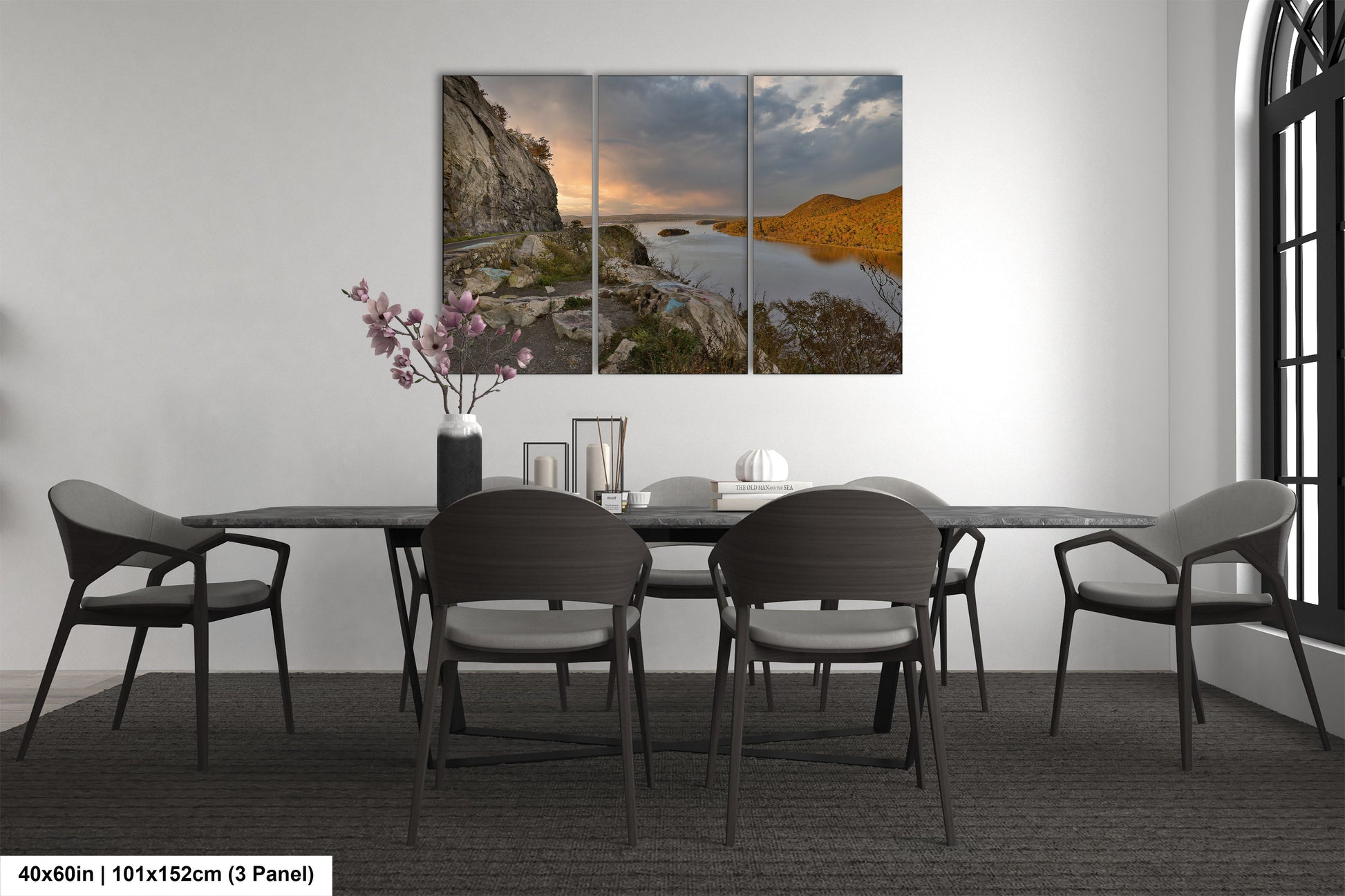 a dining room with a table and chairs