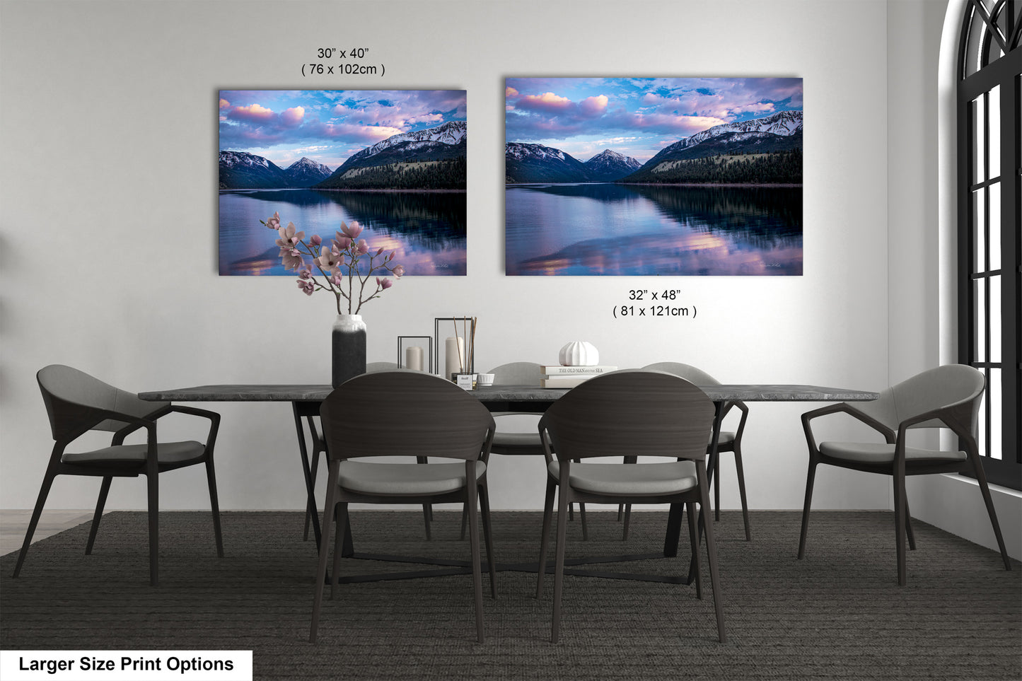 a dining room with a table and chairs