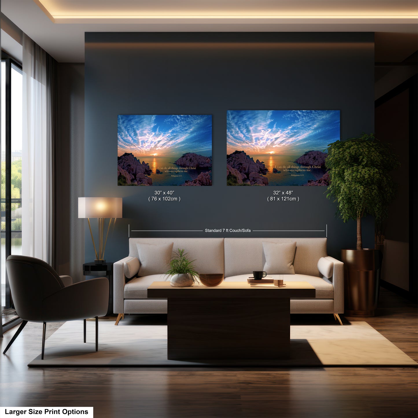 a living room filled with furniture and a painting on the wall
