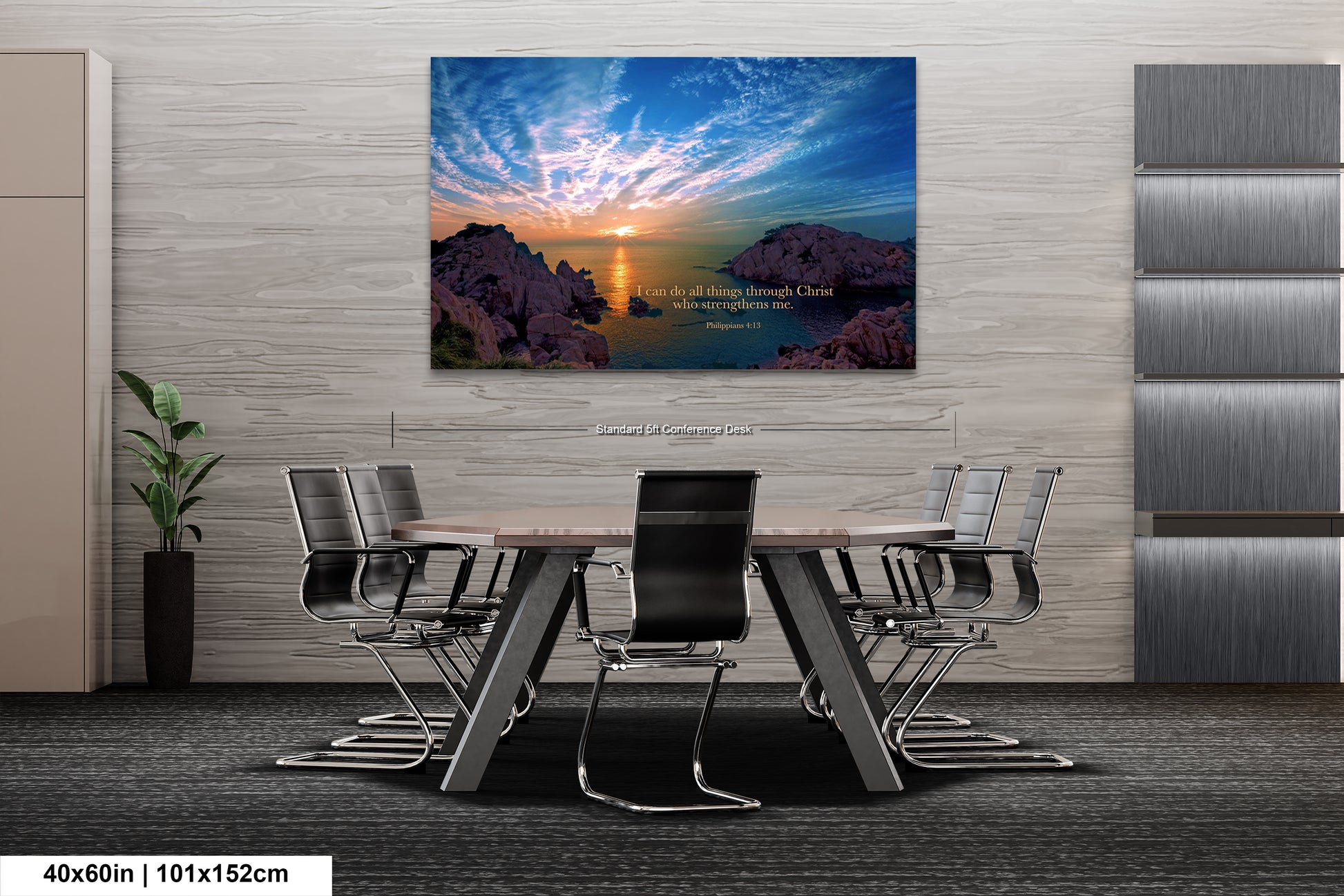 a dining room table with chairs and a painting on the wall
