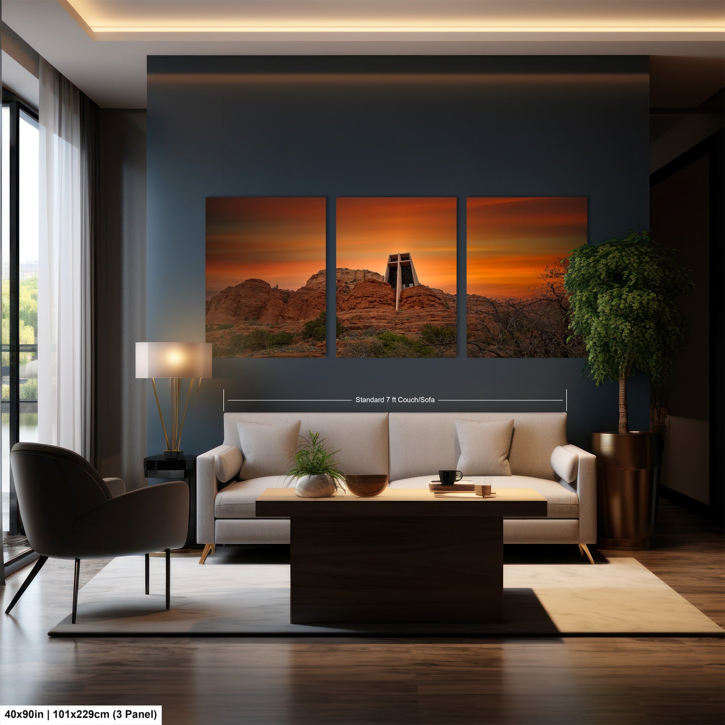 a living room with a couch and a painting on the wall