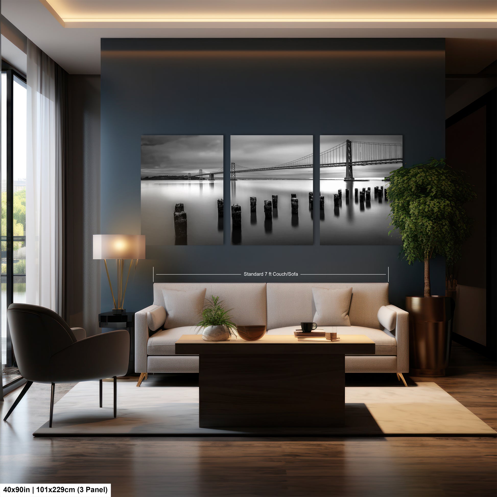 a living room filled with furniture and a painting on the wall