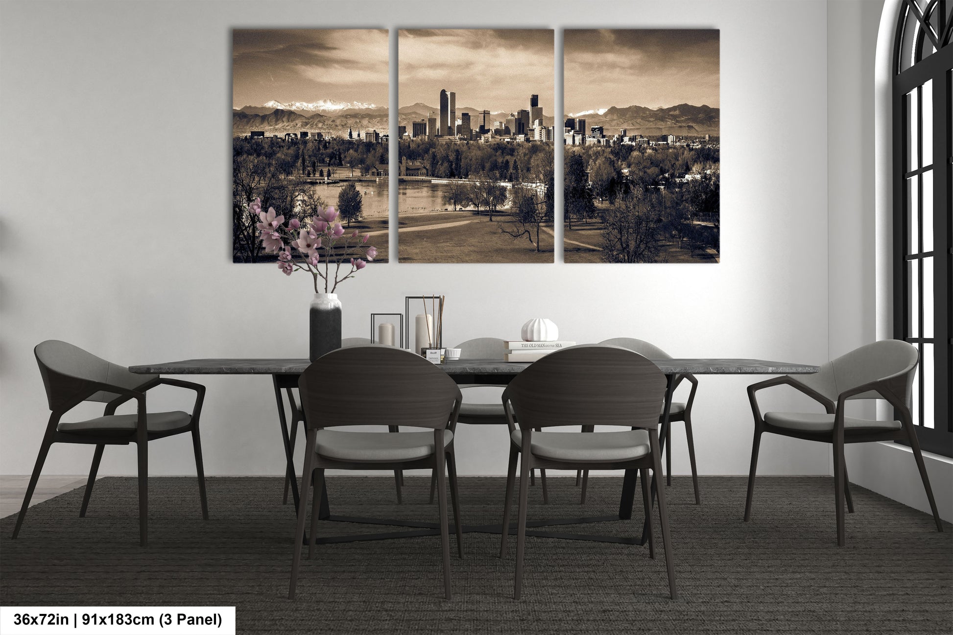 a dining room with a table and chairs