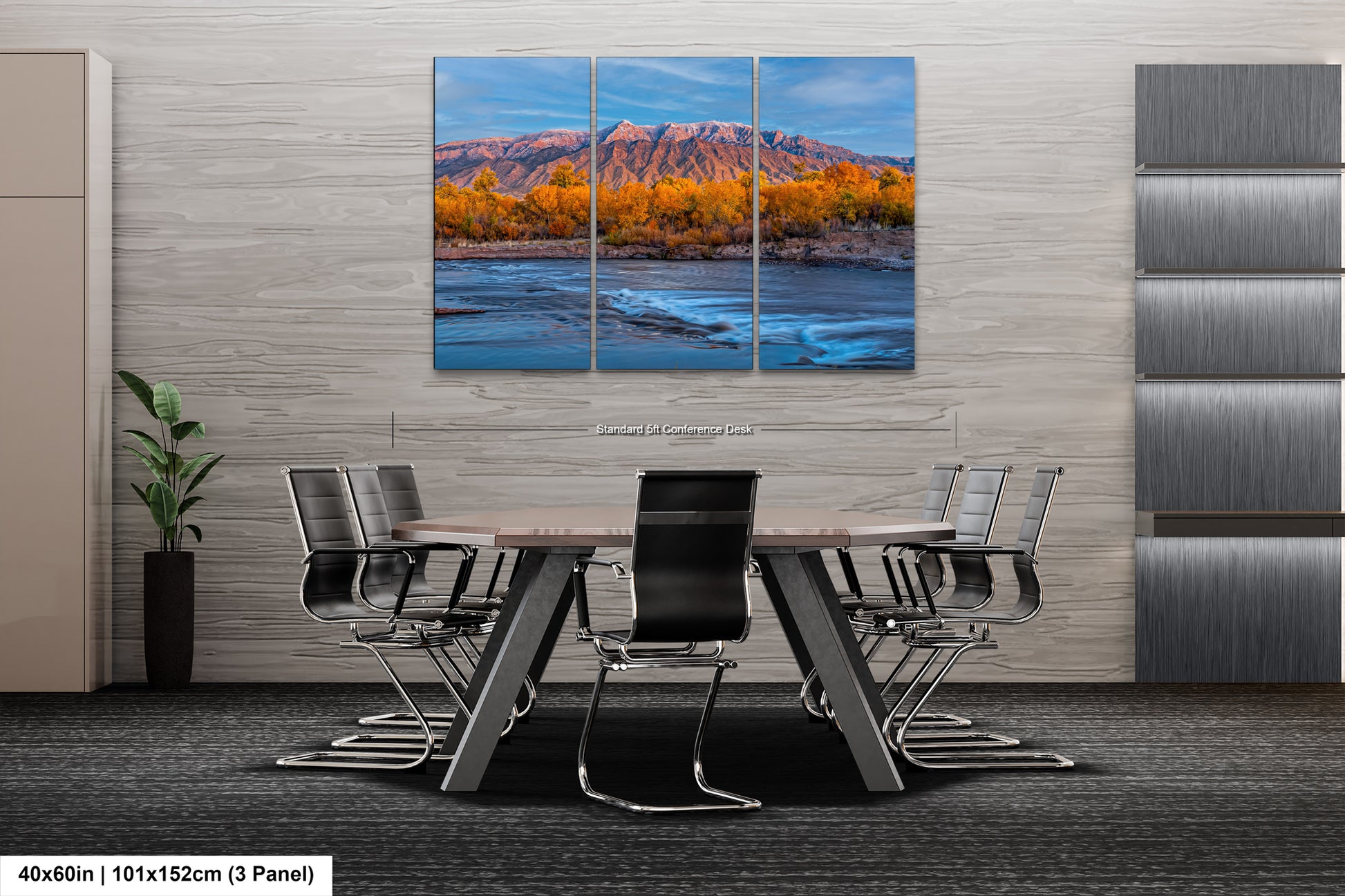 a dining room table with chairs and a painting on the wall