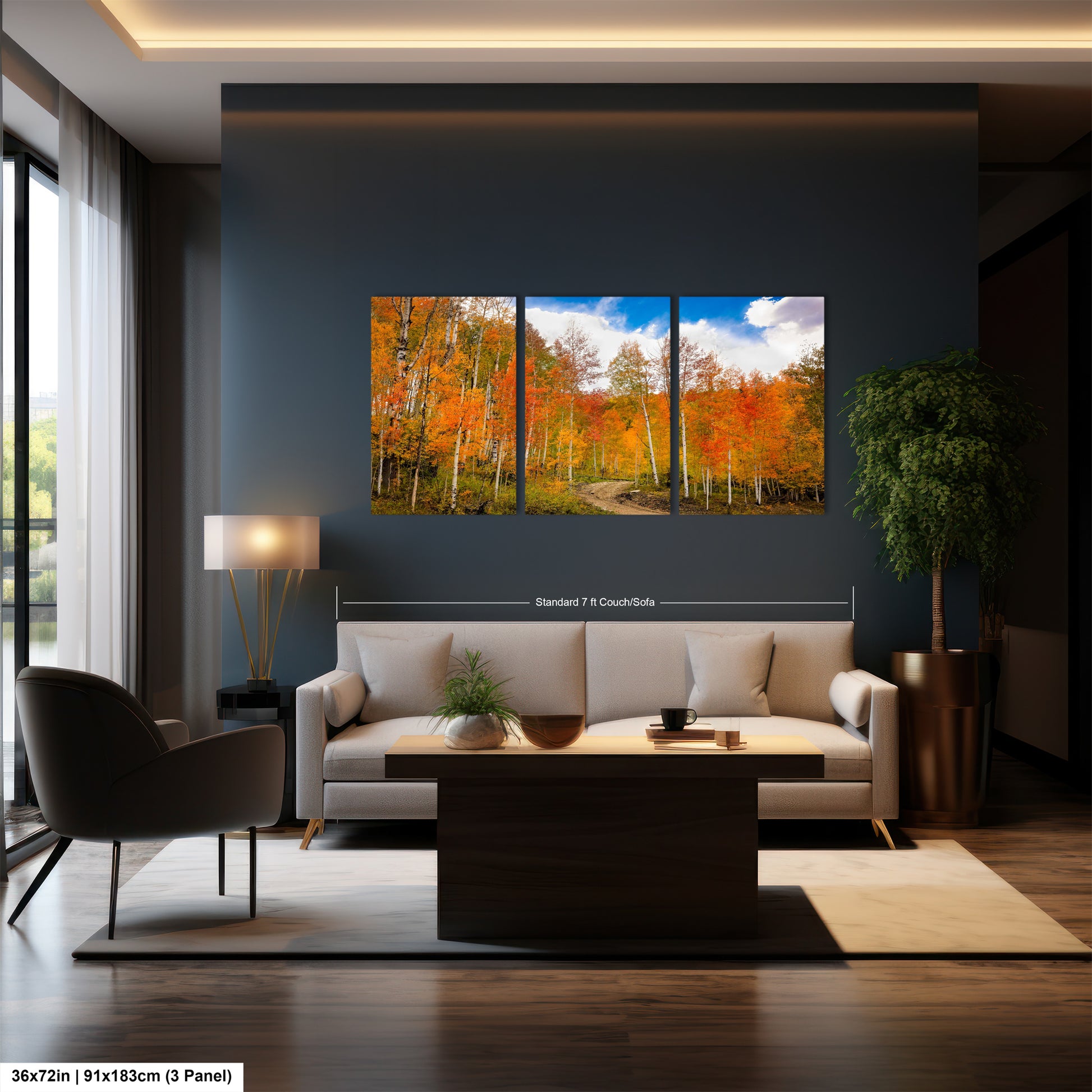 a living room filled with furniture and a painting on the wall